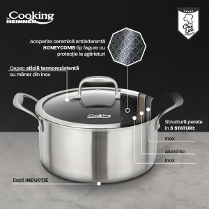 SEMIOALA CU CAPAC, 20x10 CM, 2.8 L TITANIUM3, COOKING BY HEINNER - Img 5