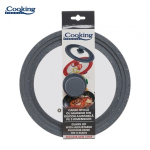 CAPAC STICLA CU MARGINE DIN SILICON AJUSTABILA PE 3 DIMENSIUNI 22/24/26 CM. GRI, COOKING BY HEINNER - Img 5