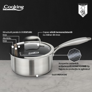 CASEROLA INOX+CAPAC STICLA IN 3 STRATURI 18X9 CM, 2 L, TITANIUM3, COOKING BY HEINNER - Img 5