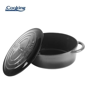 SEMIOALA FONTA EMAILATA OVALA + CAPAC 37x29x15 CM, 9L MARBLE GREY, COOKING BY HEINNER - Img 2