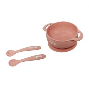 Set bol cu lingurita si furculita silicon, roz, U-Grow - Img 2