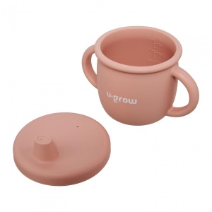 Set diversificare 3 piese silicon : bol , farfurie si cana cu cioc, roz, U-Grow - Img 6