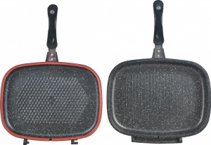 TIGAIE DUBLA DREPTUNGHIULARA TIP GRILL, ALUMINIU, 32x24x7.5 CM, GRAY LINE, COOKING BY HEINNER - Img 2