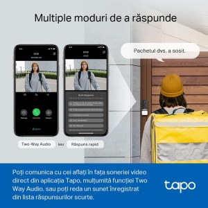 TP-Link Sonerie video smart TAPO D230S1, Senzor: 1/2.7“, Lentile F/NO: 2.1, IR pana la 7m, Rezistenta la ap: IP64, Unghi vizualizare: 160° pe diagonală, Rezolutie: 2K 5MP (2560 × 1920px), Compresie video: H.264, Microfon și difuzor încorporate, Standarde - Img 7