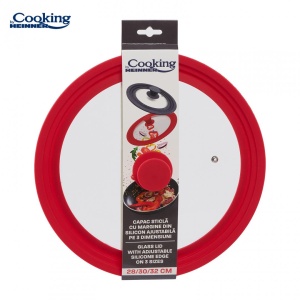 CAPAC STICLA CU MARGINE DIN SILICON AJUSTABILA PE 3 DIMENSIUNI 28/30/32 CM, ROSU, COOKING BY HEINNER - Img 5