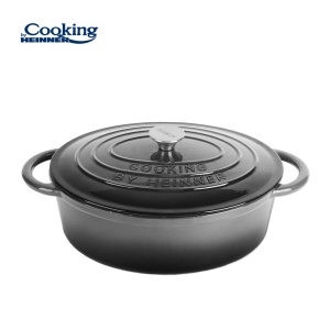 SEMIOALA FONTA EMAILATA OVALA + CAPAC 37x29x15 CM, 9L MARBLE GREY, COOKING BY HEINNER