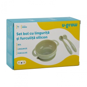 Set bol cu lingurita si furculita silicon, olive,U-Grow - Img 3