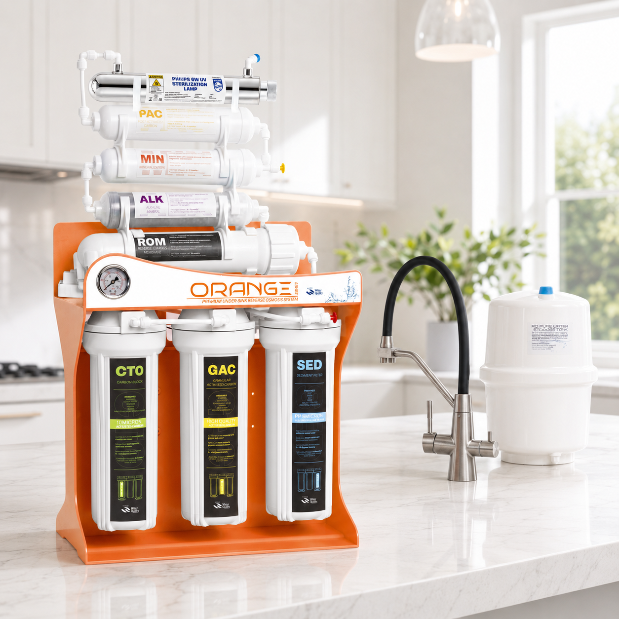 Sistem osmoză inversă ORANGE Series – 8 stadii, 100 GPD, UV-C