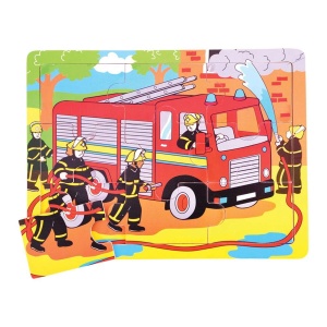 Puzzle incastru din lemn - Pompieri in misiune ( 9 piese)