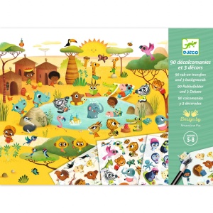 Joc creativ cu abtibilduri Savana, desert si Polul Nord, Djeco - Img 1