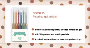 Set cu 6 roll-gel (markere) cu sclipici, Djeco - Img 2