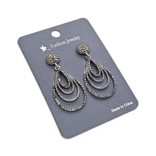Cercei Engros Lungi Vintage cu Marcasite, Model Lacrimă - Img 1