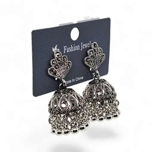 Cercei Engros Lungi Vintage Argintii Clopoțel cu Marcasite - Img 1