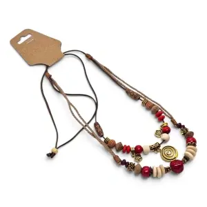 Colier Dublu Etnic în Stil Boho-Chic cu Amuletă