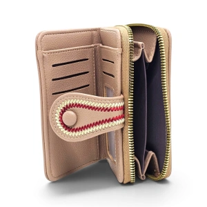 Portofel Dama Compact cu Cusături Decorative – Piele Ecologică Crem (B2B / En-Gros) - Img 2