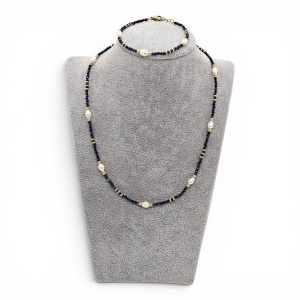 Set colier si brățară cu perle de cultură si Lapis - Img 2