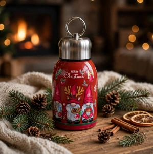 Termos de Călătorie Festiv – Recipient Izoterm Merry Christmas cu Gnomi și Inel de Suspendare En-Gros (A7-1) - Img 2
