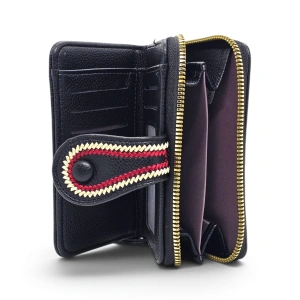 Portofel Dama Compact cu Cusături Decorative – Piele Ecologică Neagră(B2B / En-Gros) - Img 2