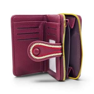 Portofel Dama Compact cu Cusături Decorative – Piele Ecologică Rosie (B2B / En-Gros) (2) - Img 2
