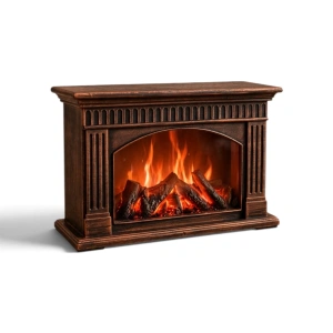 Șemineu Decorativ LED de Masă – Model Clasic cu Coloane și Arcade, Bronz Patinat (En-Gros) (A27-4)