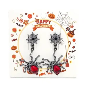 Cercei Lungi En-Gros Păianjen și Pânză cu Cristal Roșu – Ediție Specială Halloween