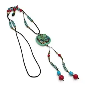 Colier Handmade Elefant Turcoise