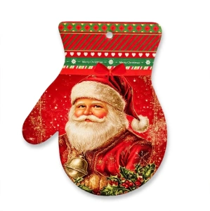Suport Ceramic Termorezistent în Formă de Mănușă, 22 cm – Ilustrație Festivă Clasică cu Moș Crăciun, En-Gros (A9-2)