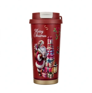 Termos de Călătorie Festiv – Cană Izotermă Merry Christmas cu Moș Crăciun și Cadouri En-Gros (A7-5)