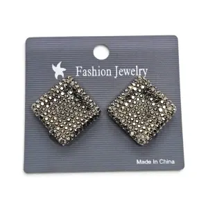 Cercei cu Clips Pătrați Diamond-Shape cu Strasuri Argintii pe bază Aurie- Engros - Img 2