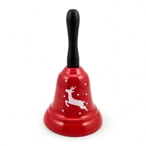 Clopoțel Decorativ din Metal cu Mâner Negru – Roșu Festiv cu Motiv Ren și Fulgi de Zăpadă - En-Gros (A23-8)