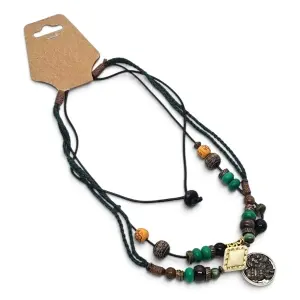 Colier Dublu Etnic în Stil Boho-Chic cu Amuletă