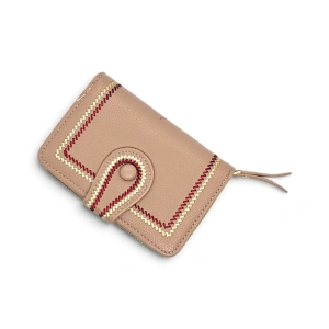 Portofel Dama Compact cu Cusături Decorative – Piele Ecologică Crem (B2B / En-Gros) - Img 3
