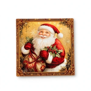 Suport Ceramic Pătrat Termorezistent 15 cm – Ilustrație Festivă Tablou cu Moș Crăciun, En-Gros (A9-4)