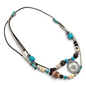 Colier Dublu Etnic în Stil Boho-Chic cu Amuletă