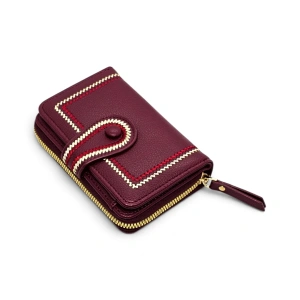 Portofel Dama Compact cu Cusături Decorative – Piele Ecologică Rosie (B2B / En-Gros) (2) - Img 3