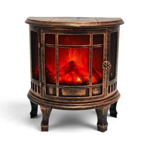 Sobă Decorativă cu Piciorușe și Șemineu LED – Design Retro cu Grilaj, Bronz Patinat (En-Gros) (A27-1)