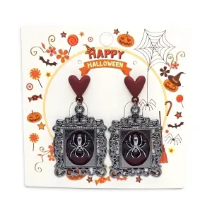 Cercei Lungi En-Gros Tablou Gotic cu Păianjen și Inimă – Ediție Specială Halloween