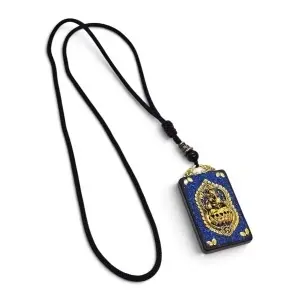 Colier Handmade cu pandantiv din lemn Ganesha Blu