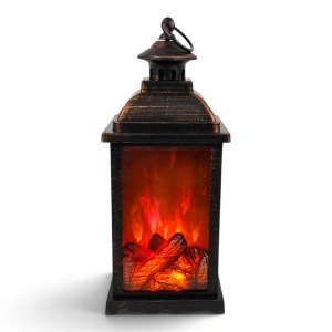 Felinar Decorativ cu Efect de Șemineu LED – Design Vintage Bronz Patinat (A27-6)