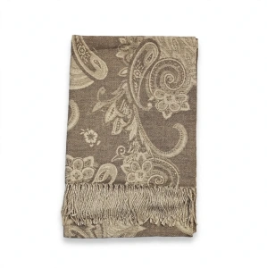 Șal / Eșarfă Premium de Damă cu Model Paisley – Nuanțe Bej-Taupe și Crem cu Franjuri En-gros(A15-3)