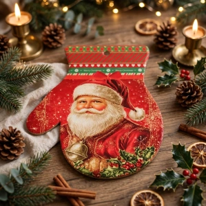 Suport Ceramic Termorezistent în Formă de Mănușă, 22 cm – Ilustrație Festivă Clasică cu Moș Crăciun, En-Gros (A9-2) - Img 2
