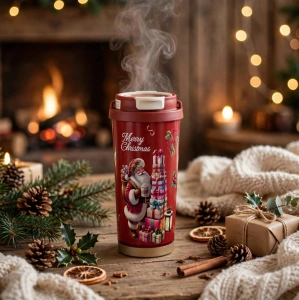 Termos de Călătorie Festiv – Cană Izotermă Merry Christmas cu Moș Crăciun și Cadouri En-Gros (A7-5) - Img 2