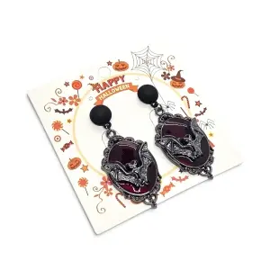 Cercei En-Gros Medalion Gotic cu Liliac și Email Grena – Ediție Specială Halloween