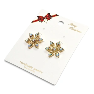 Cercei pe Ureche (Studs) – Fulgi de Nea Aurii cu Cristale Iridescente (En-Gros)