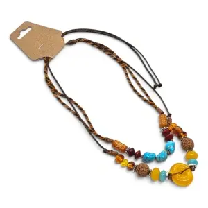 Colier Dublu Etnic în Stil Boho-Chic cu Amuletă