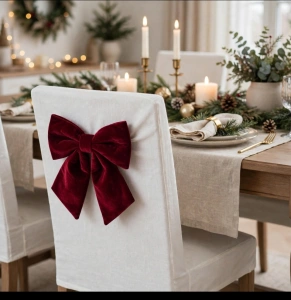 Fundă Decorativă din Catifea Roșie pentru Scaune, Brazi și Aranjamente Festive – Accesorii de Crăciun En-Gros (A31-4) - Img 2