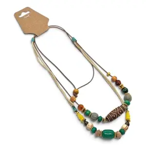 Colier Dublu Etnic în Stil Boho-Chic cu Amuletă