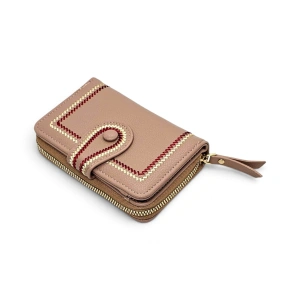 Portofel Dama Compact cu Cusături Decorative – Piele Ecologică Crem (B2B / En-Gros)