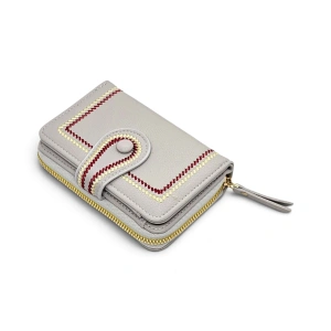 Portofel Dama Compact cu Cusături Decorative – Piele Ecologică Gri (B2B / En-Gros) (3)