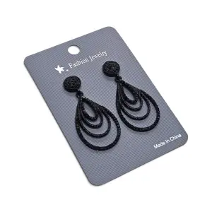 Cercei Engros Lungi All-Black cu Marcasite, Model Lacrimă